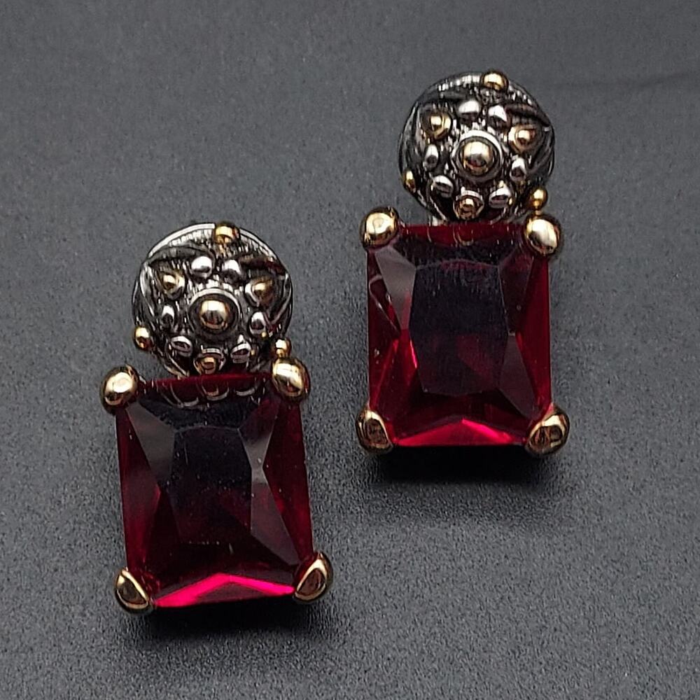 Red Glass Rhinestone Faceted Earrings Pierced Ears Glam Esther Fuhrman Designs